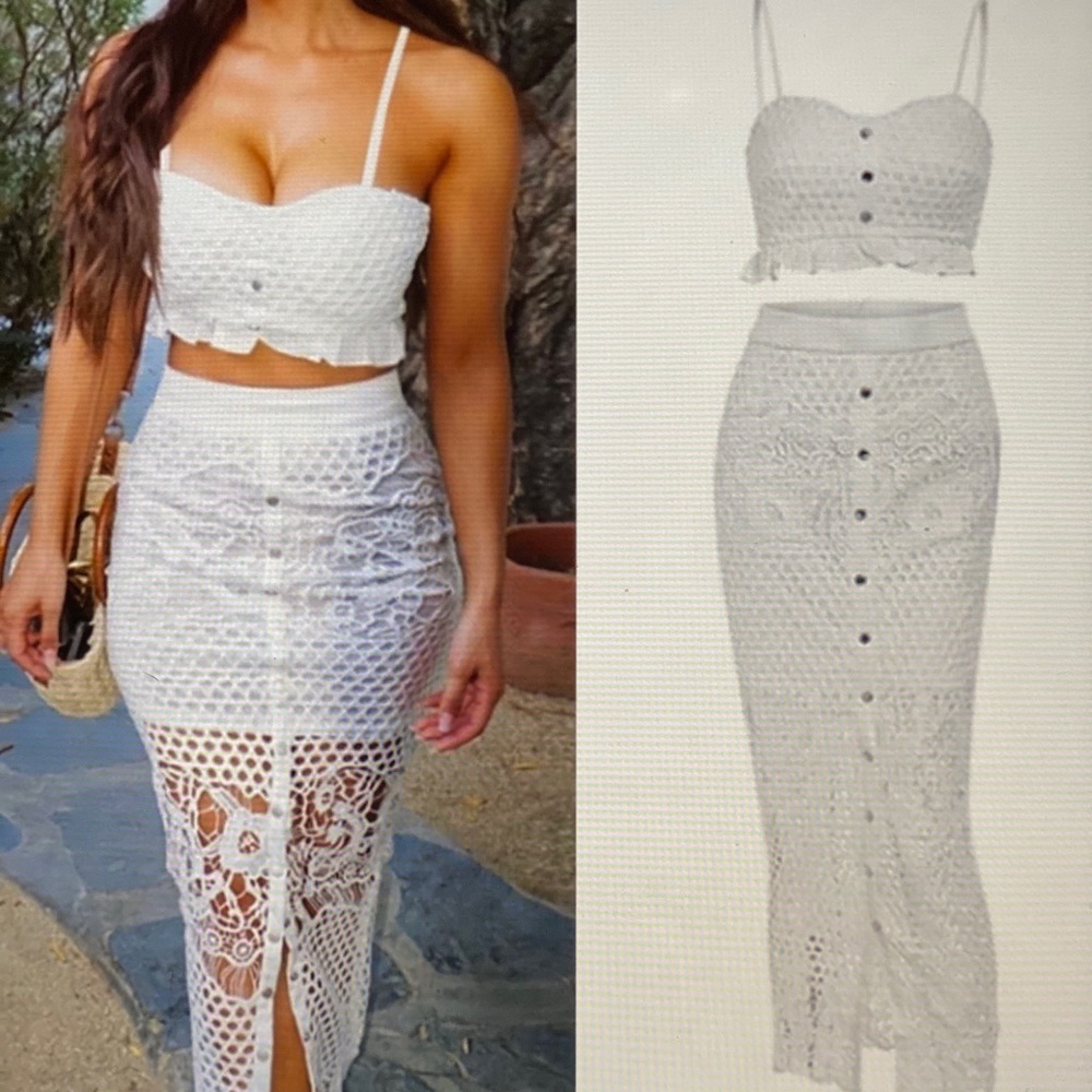 CROCHET LACE BANDEAU TOP WITH MATCHING MAXI SKIRT - Picture 8 of 9